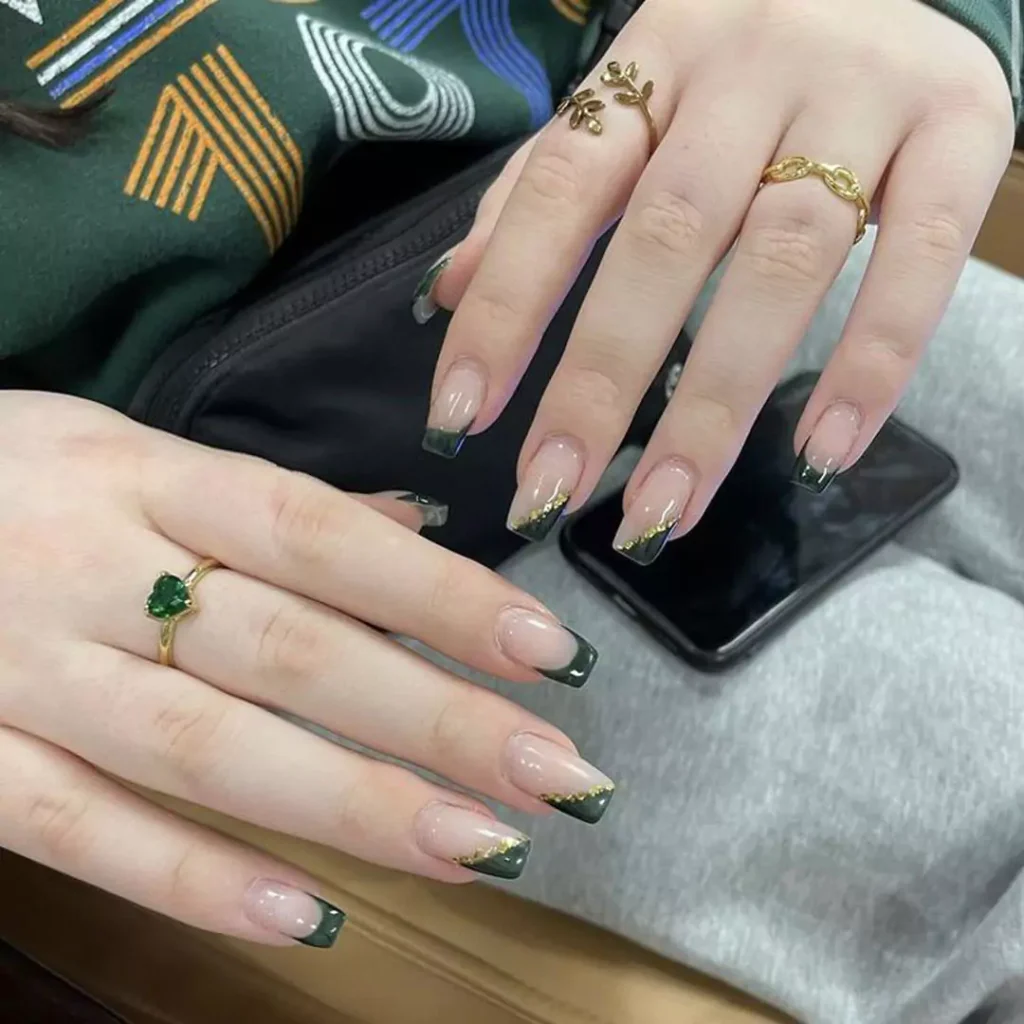 trendy green French nails designs