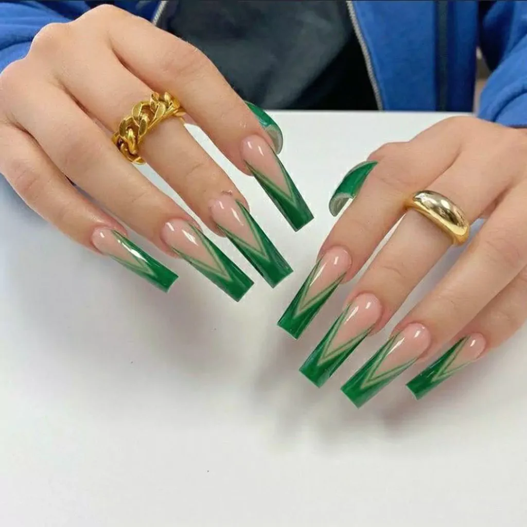 exquisite green French nails designs