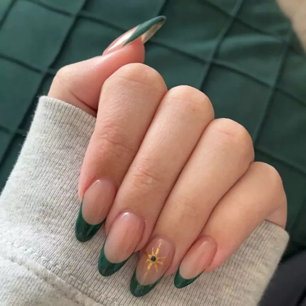 delicate green French nails designs