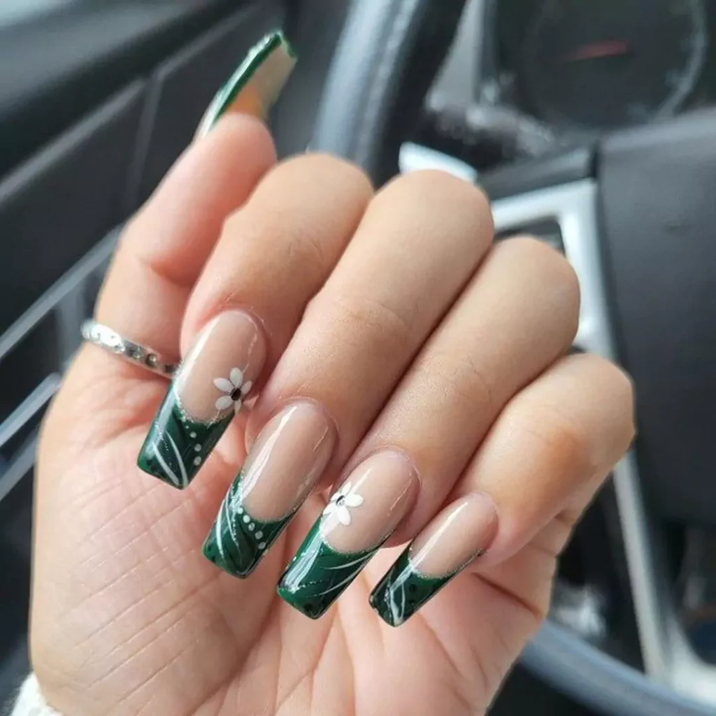 dazzling green French nails designs