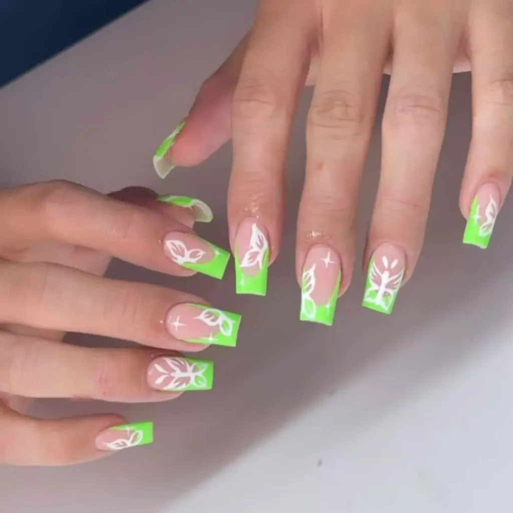 opulent green French nails designs