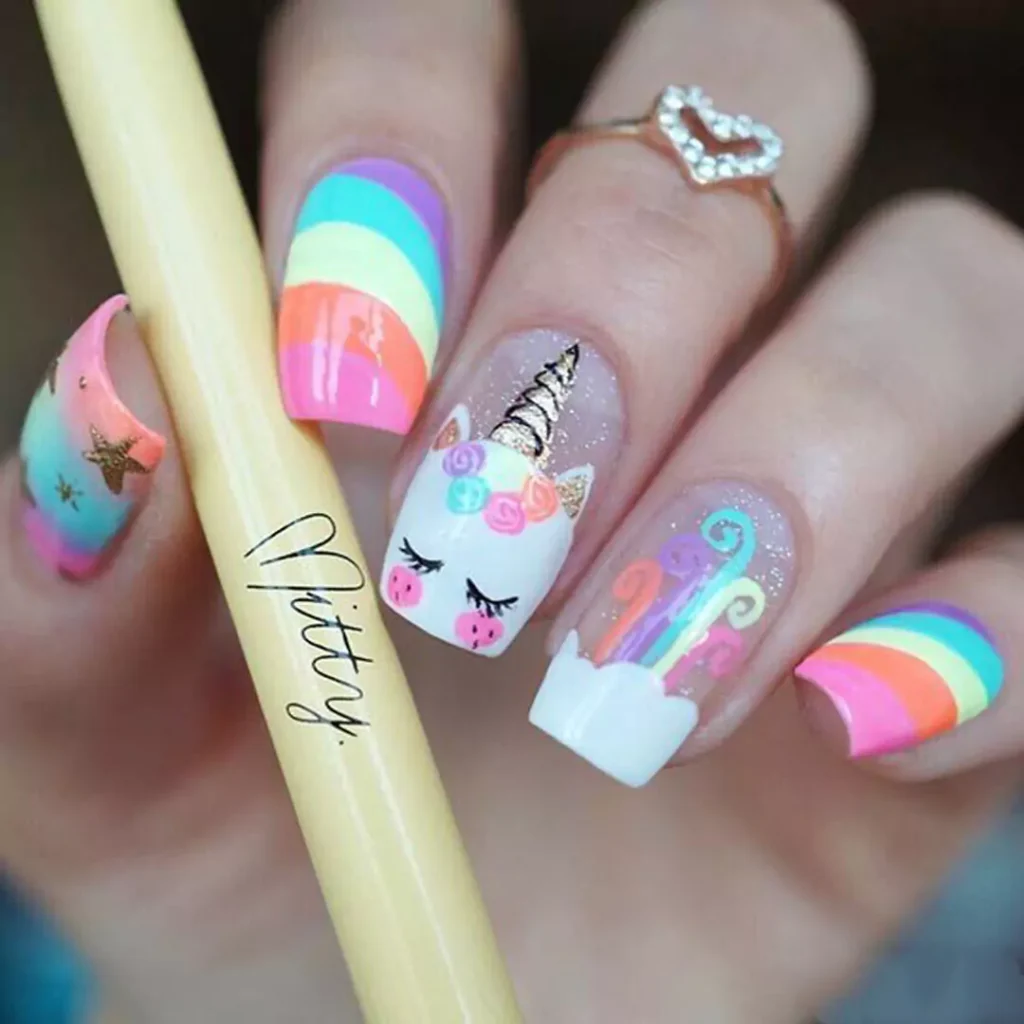 glamorous unicorn nail designs