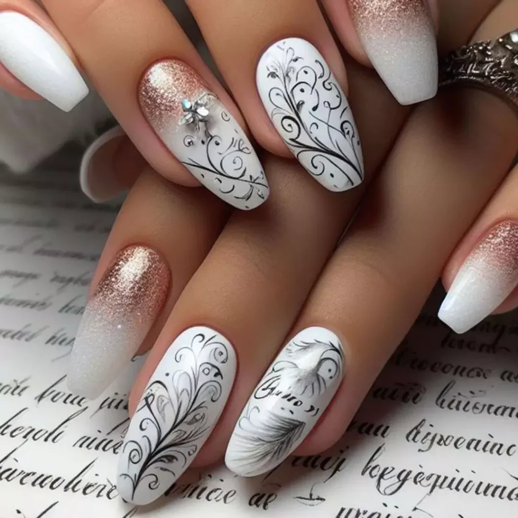 elegant white acrylic nail designs