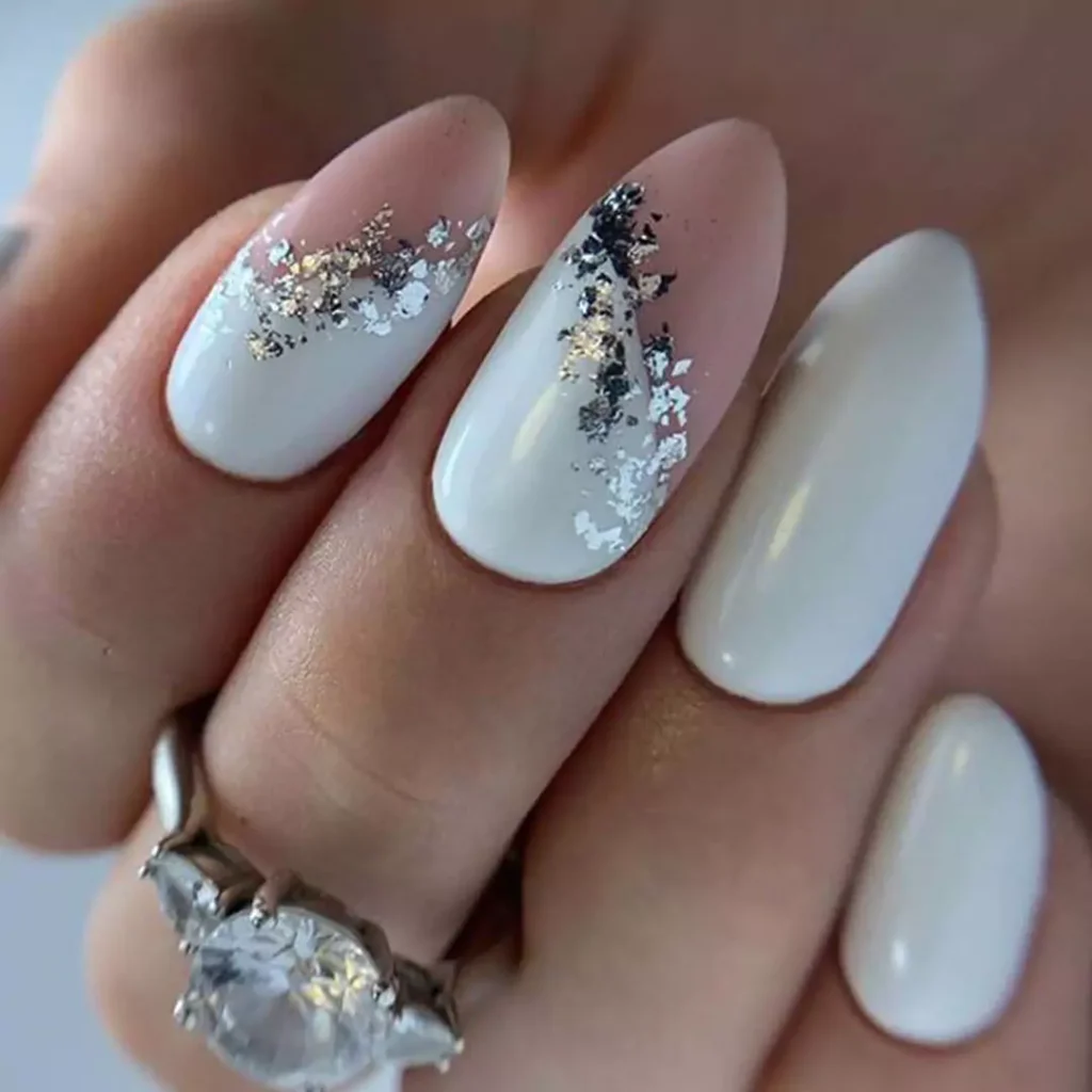 glamorous white acrylic nail designs