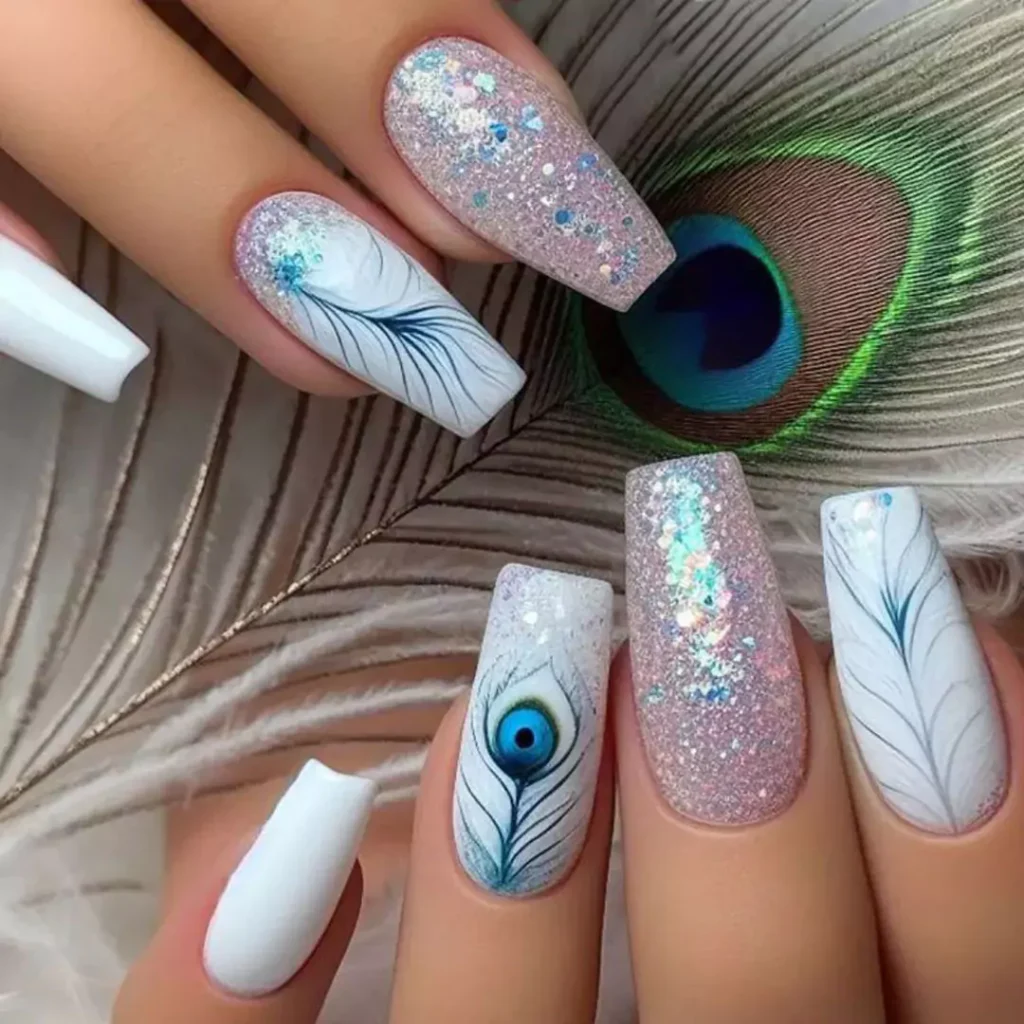 unique white acrylic nail designs