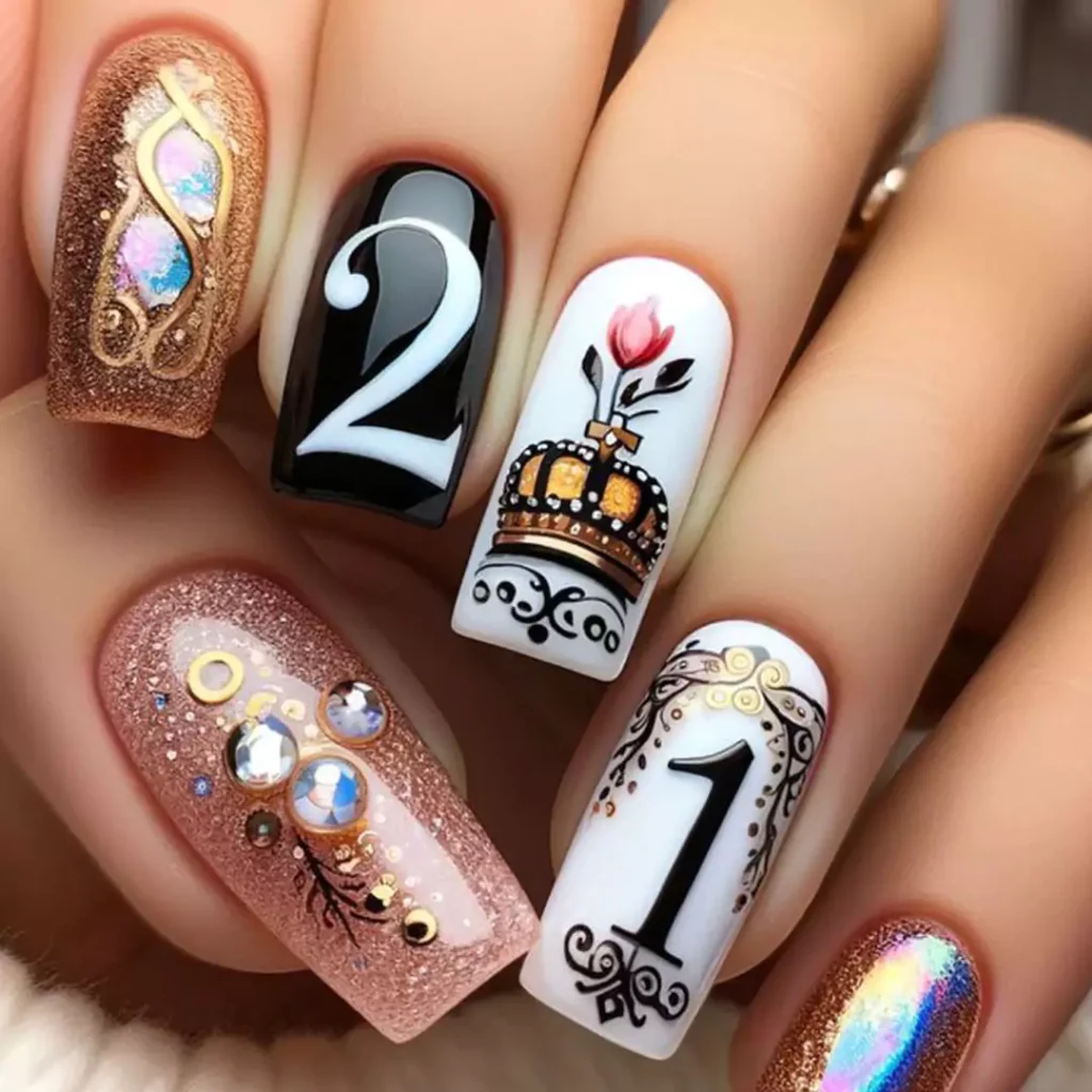 glamorous birthday nail design