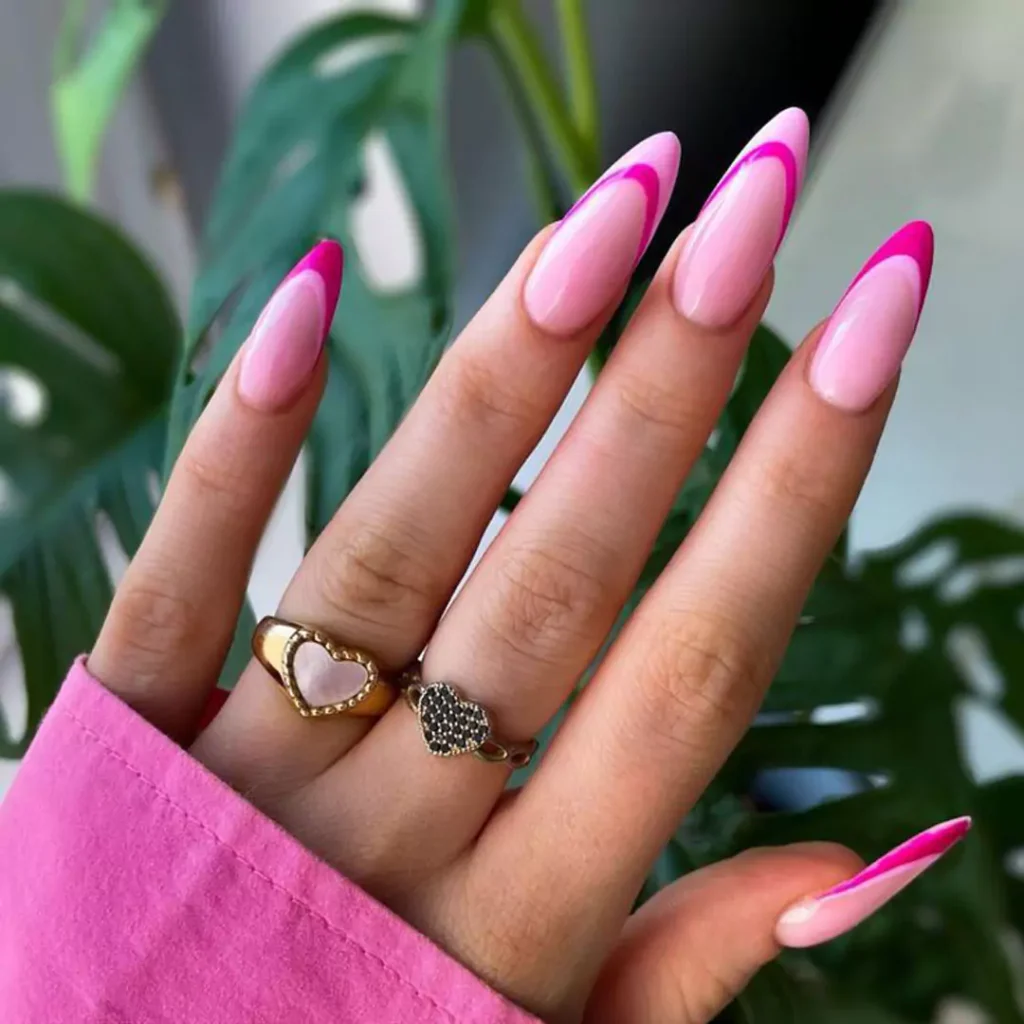 intricate pink French nails