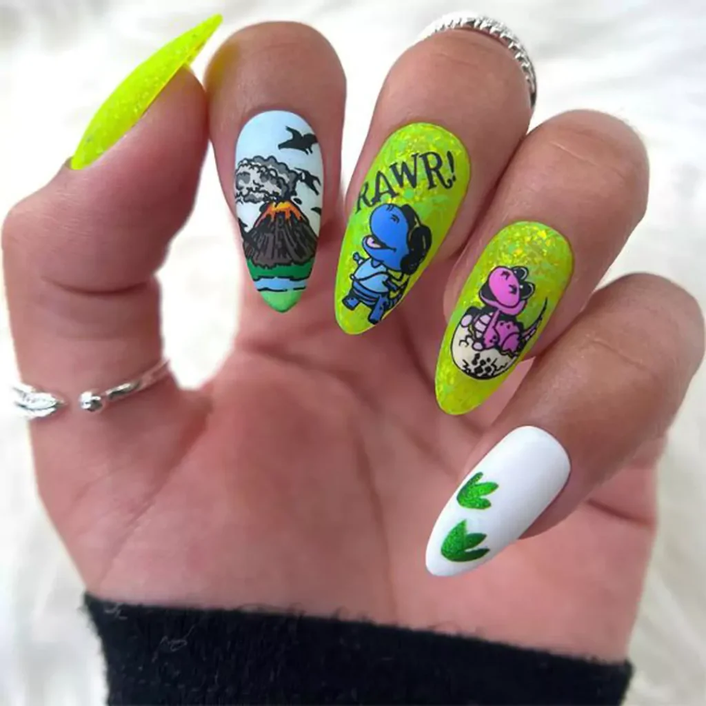 dazzling dinosaurs nail designs