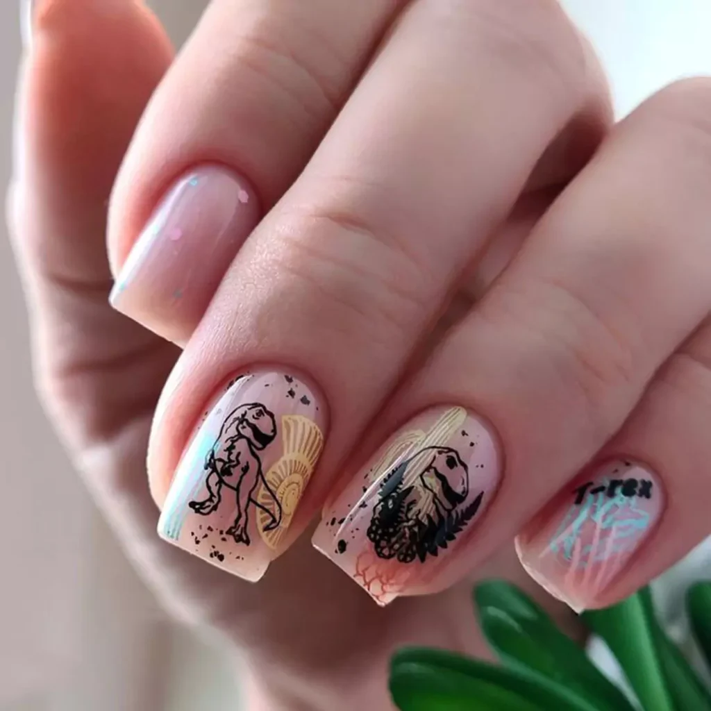 elegant dinosaurs nail designs