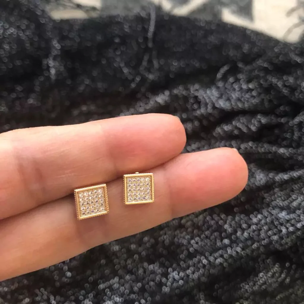 magnificent gold square studs earrings