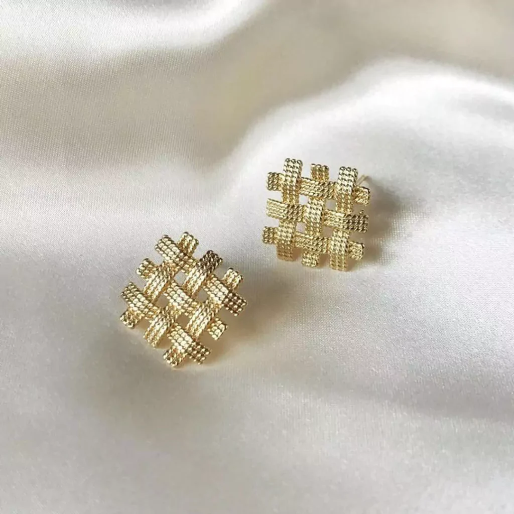 dazzling gold square studs earrings