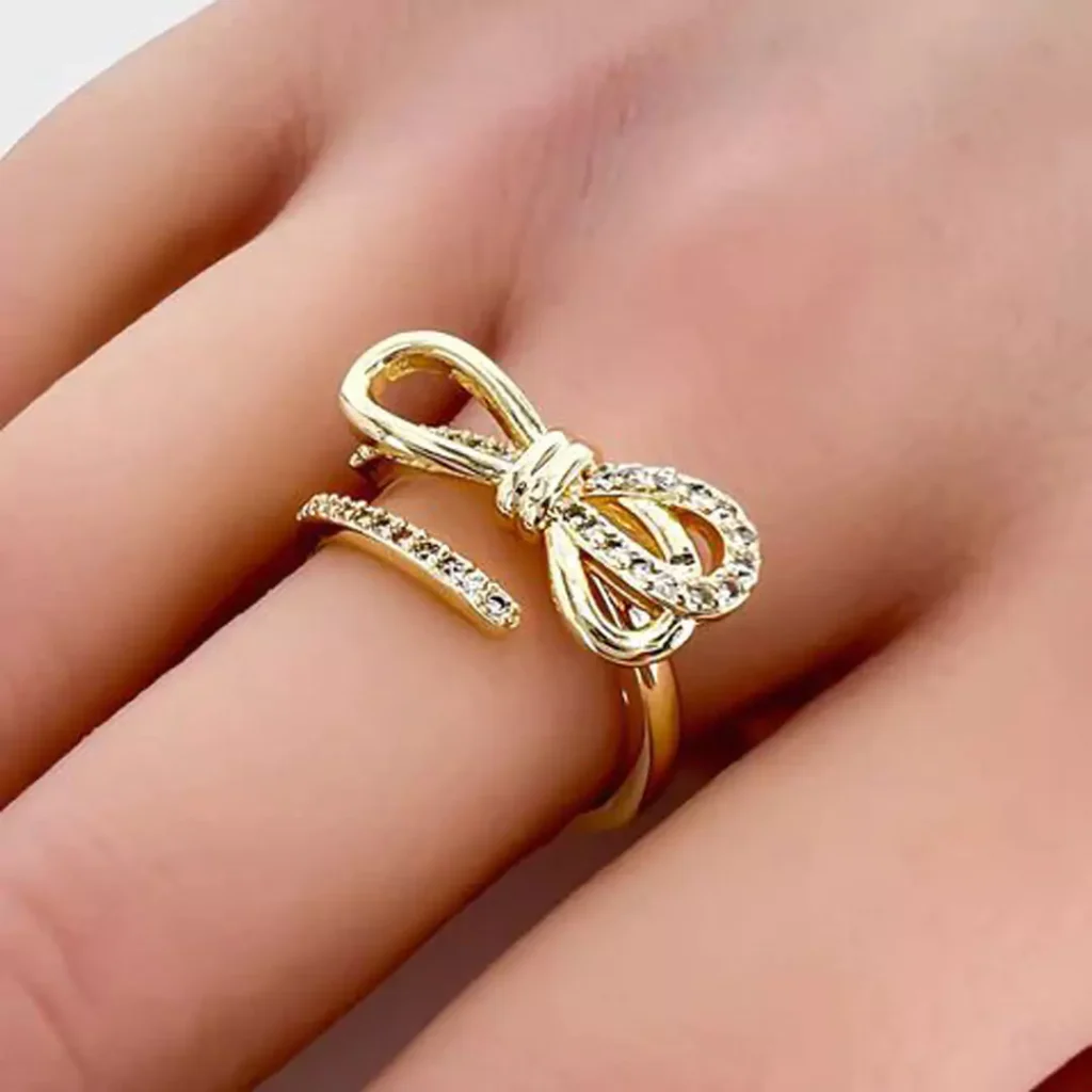 elegant gold bow tie rings