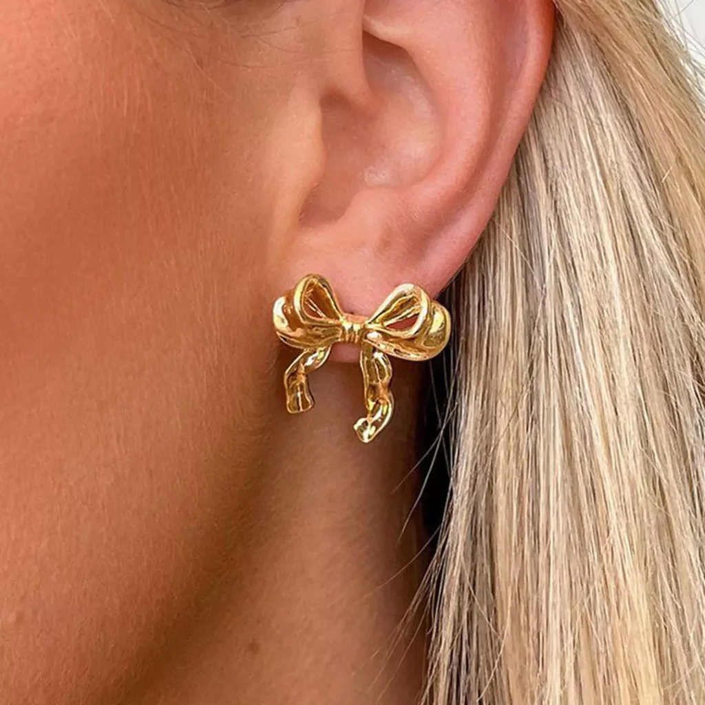 elegant gold bow earrings