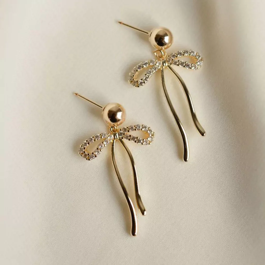 stylish gold bow earrings