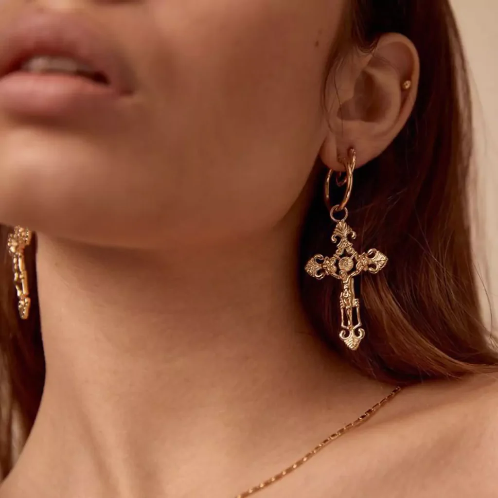 exquisite gold cross earrings