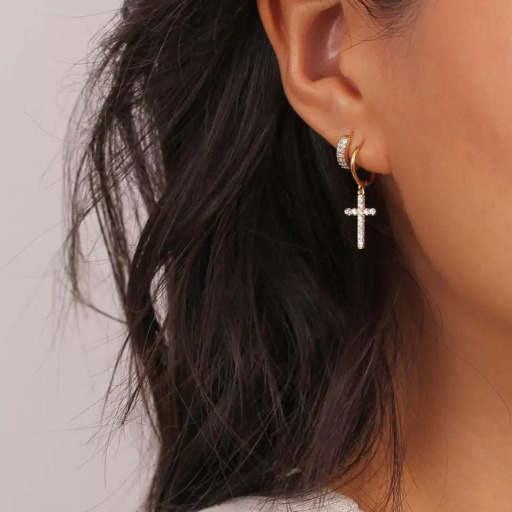 stylish gold cross earrings