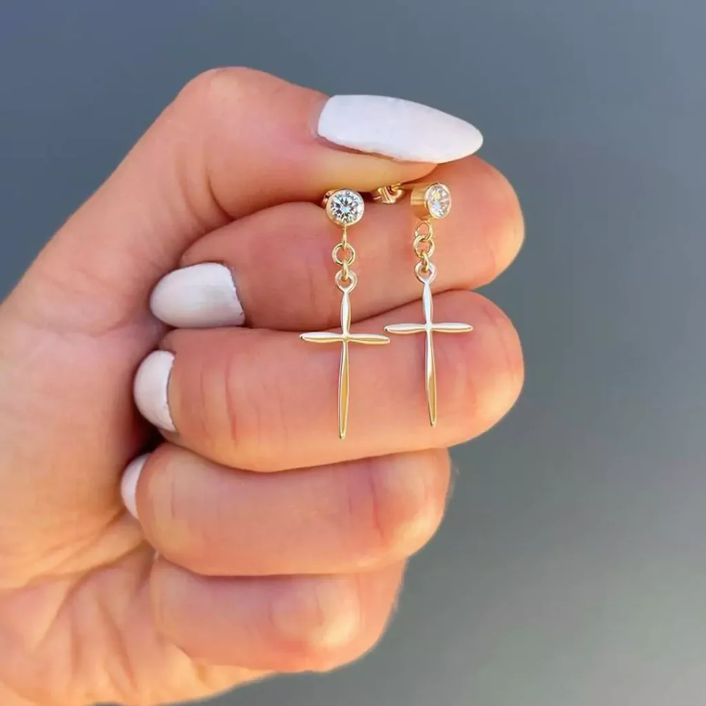 stunning gold cross earrings