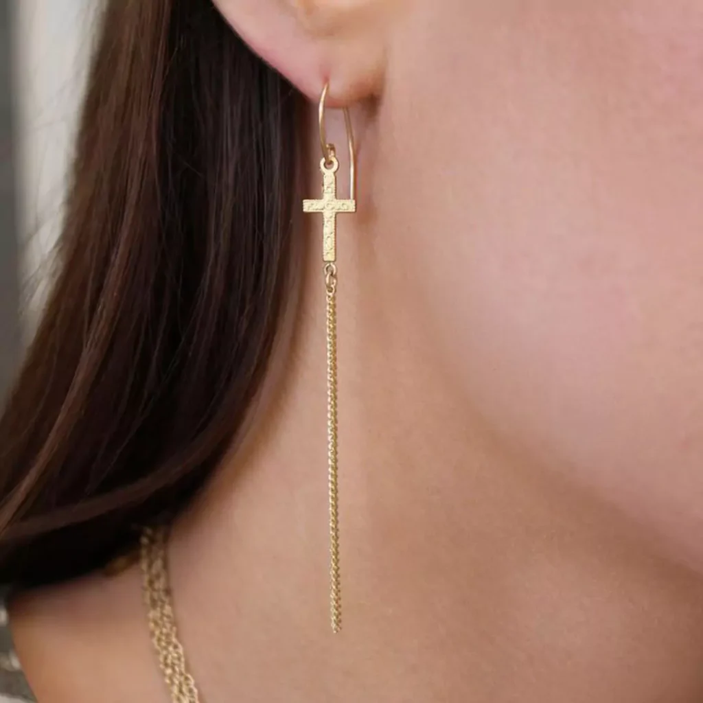 long gold cross earrings