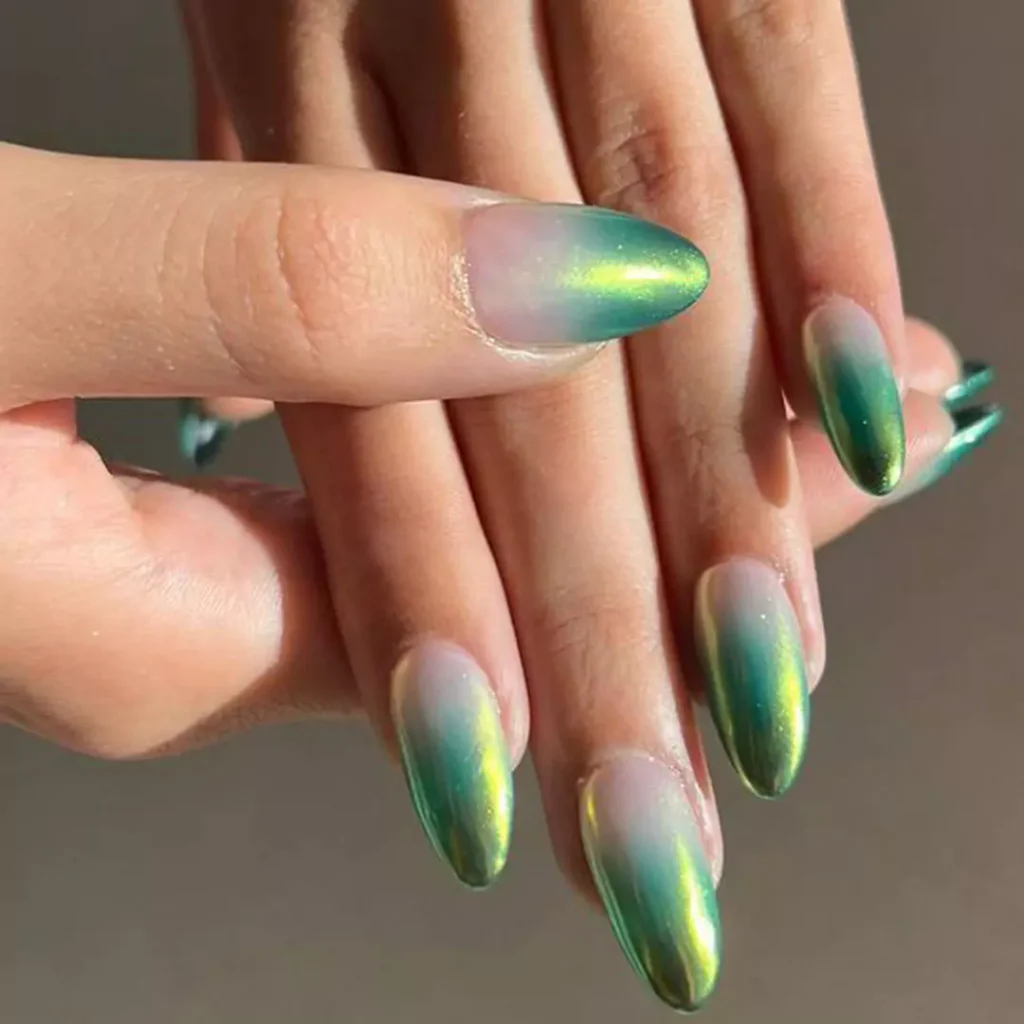 sophisticated green ombre nail designs