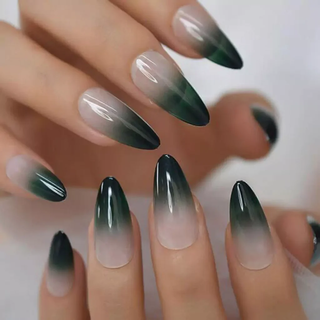 glamorous green ombre nail designs