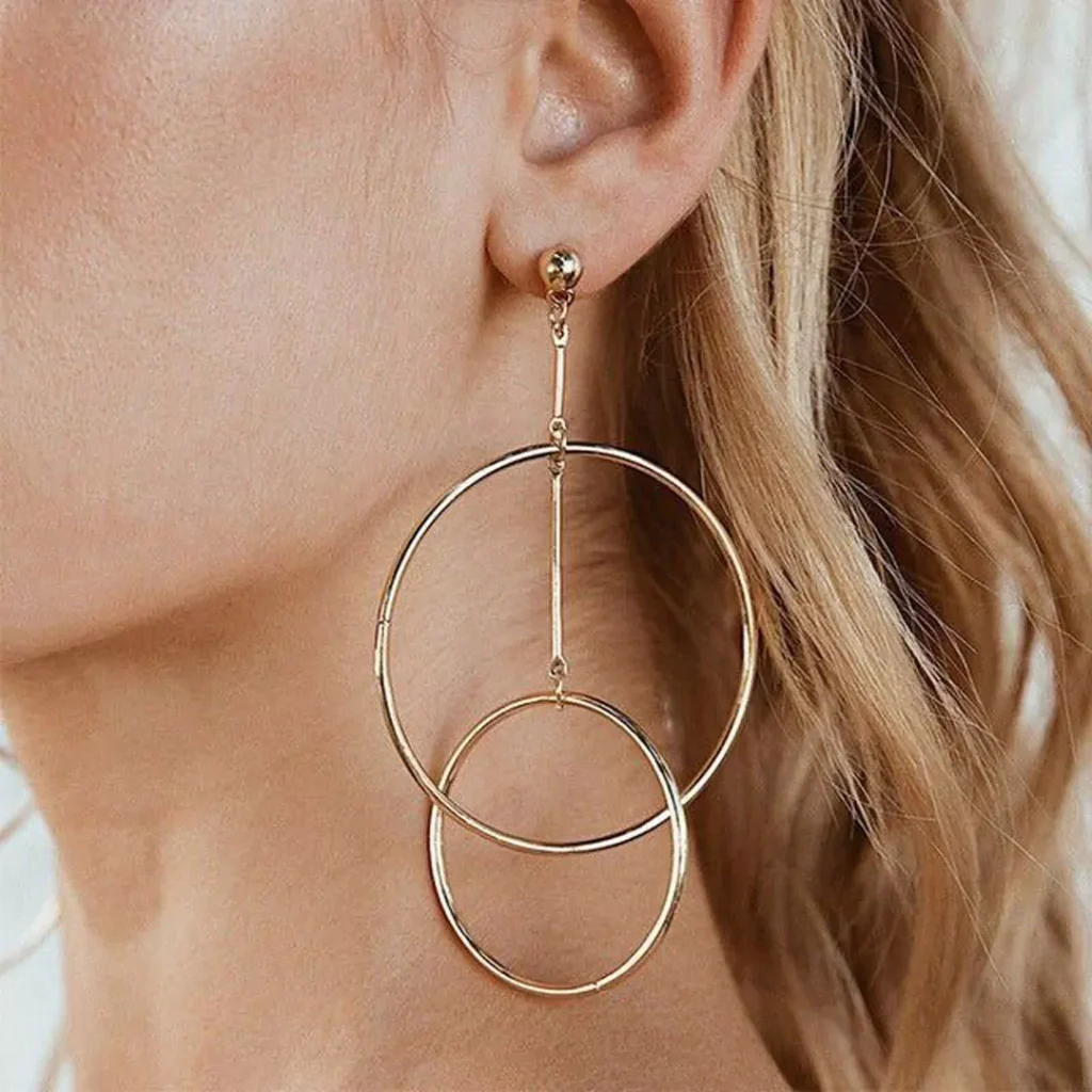 glamorous big circle gold earrings