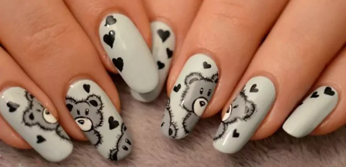 cute teddy bear nail designs