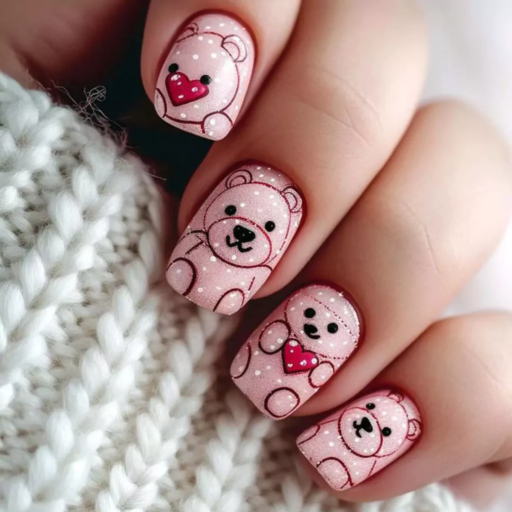 elegant teddy bear nail designs