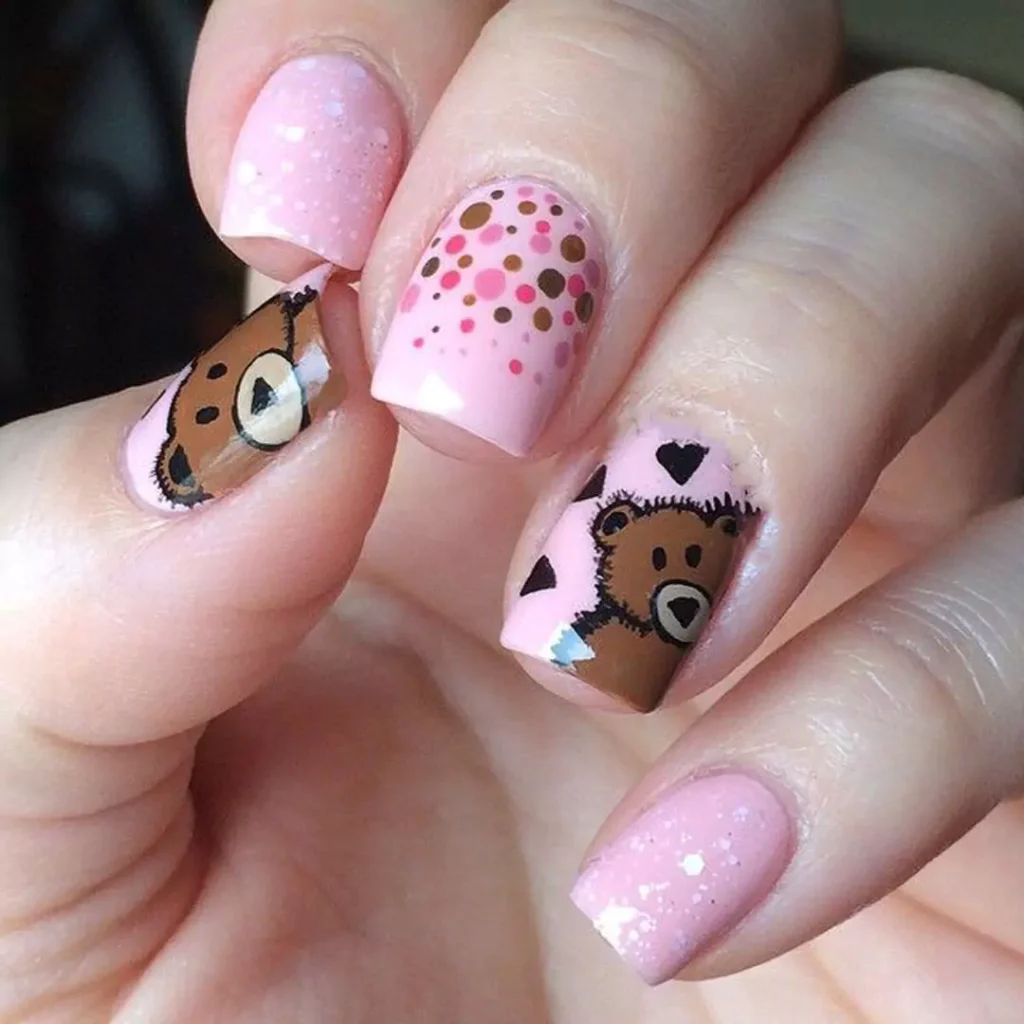 glamorous teddy bear nail designs