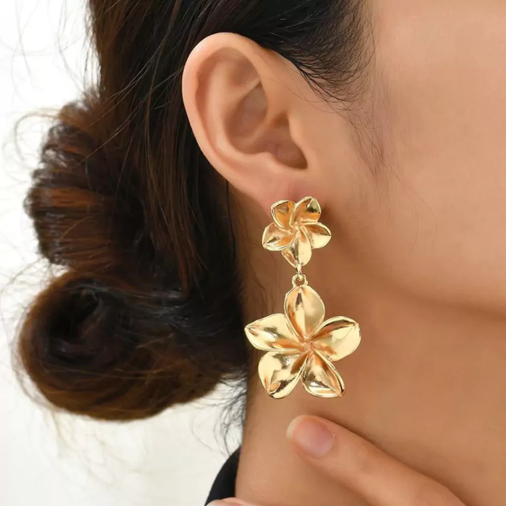 elegant gold floral earrings