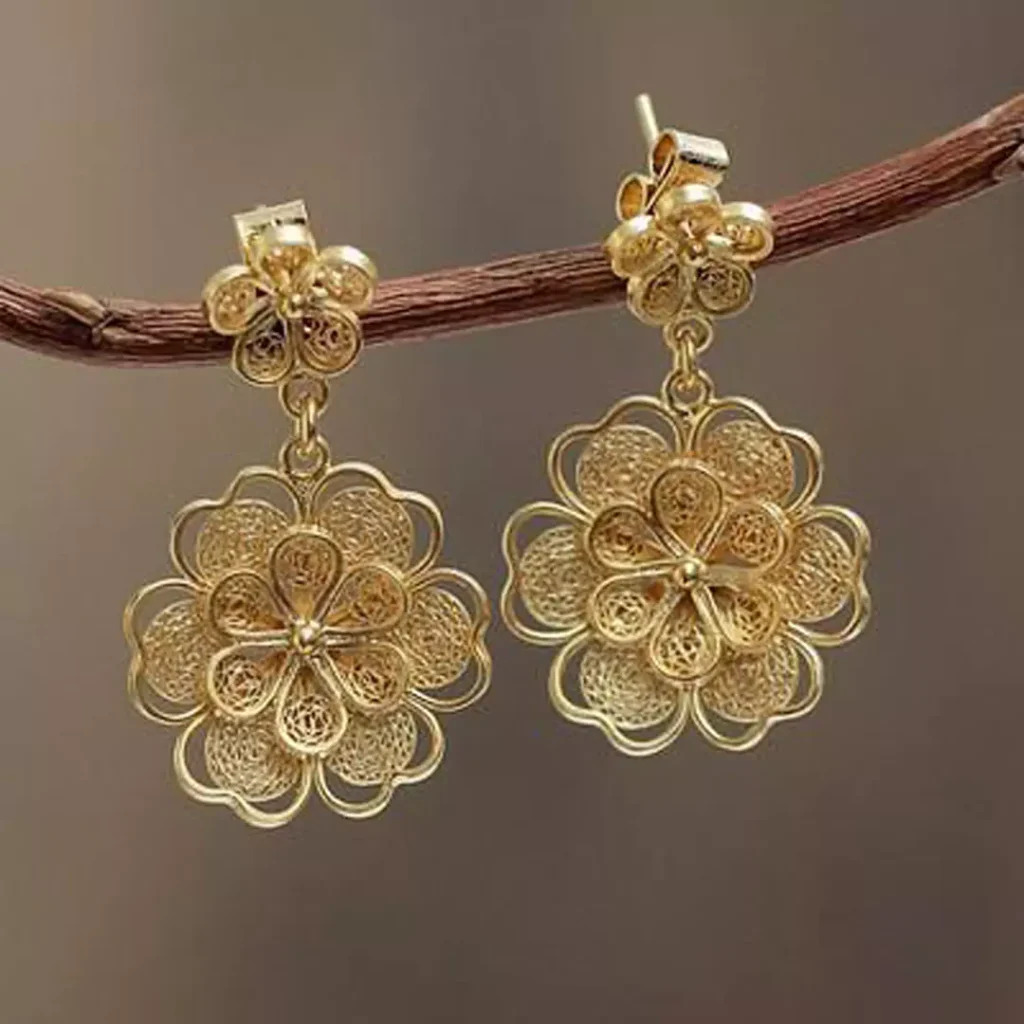 ornate gold floral earrings