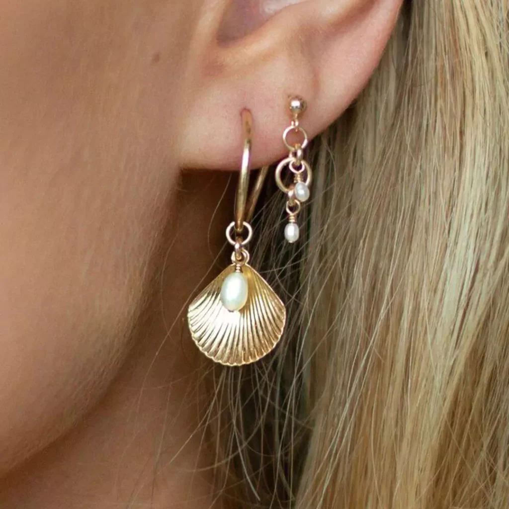 glamorous gold shell hoop earrings