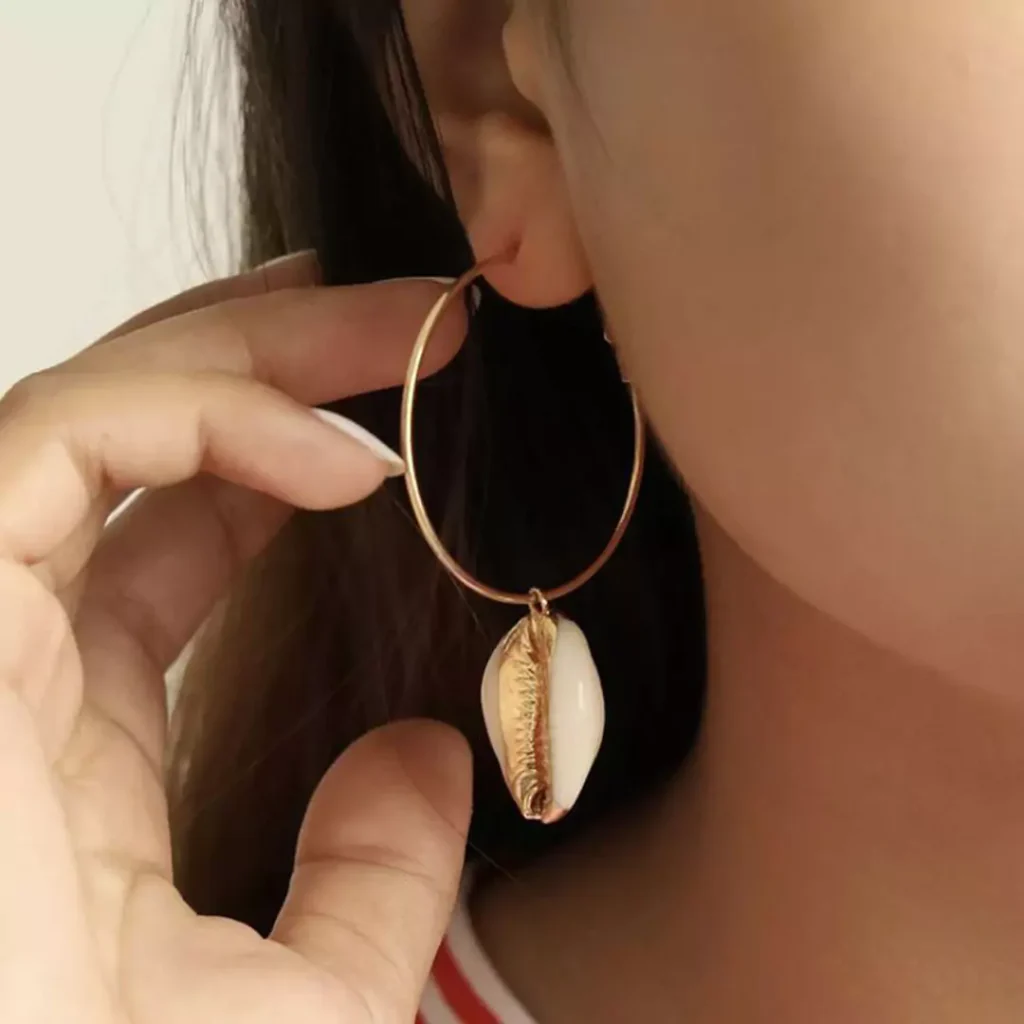 stylish gold shell hoop earrings