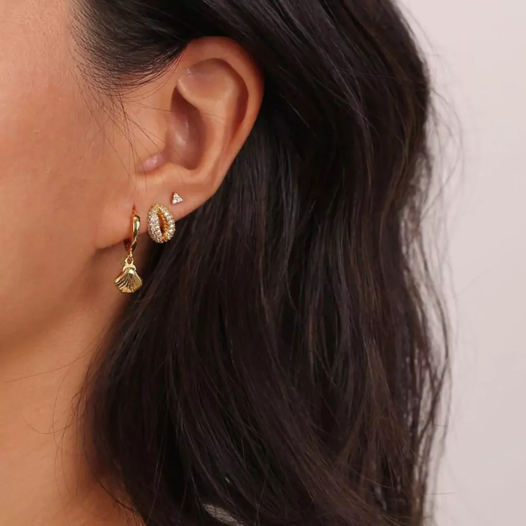 dazzling gold shell hoop earrings