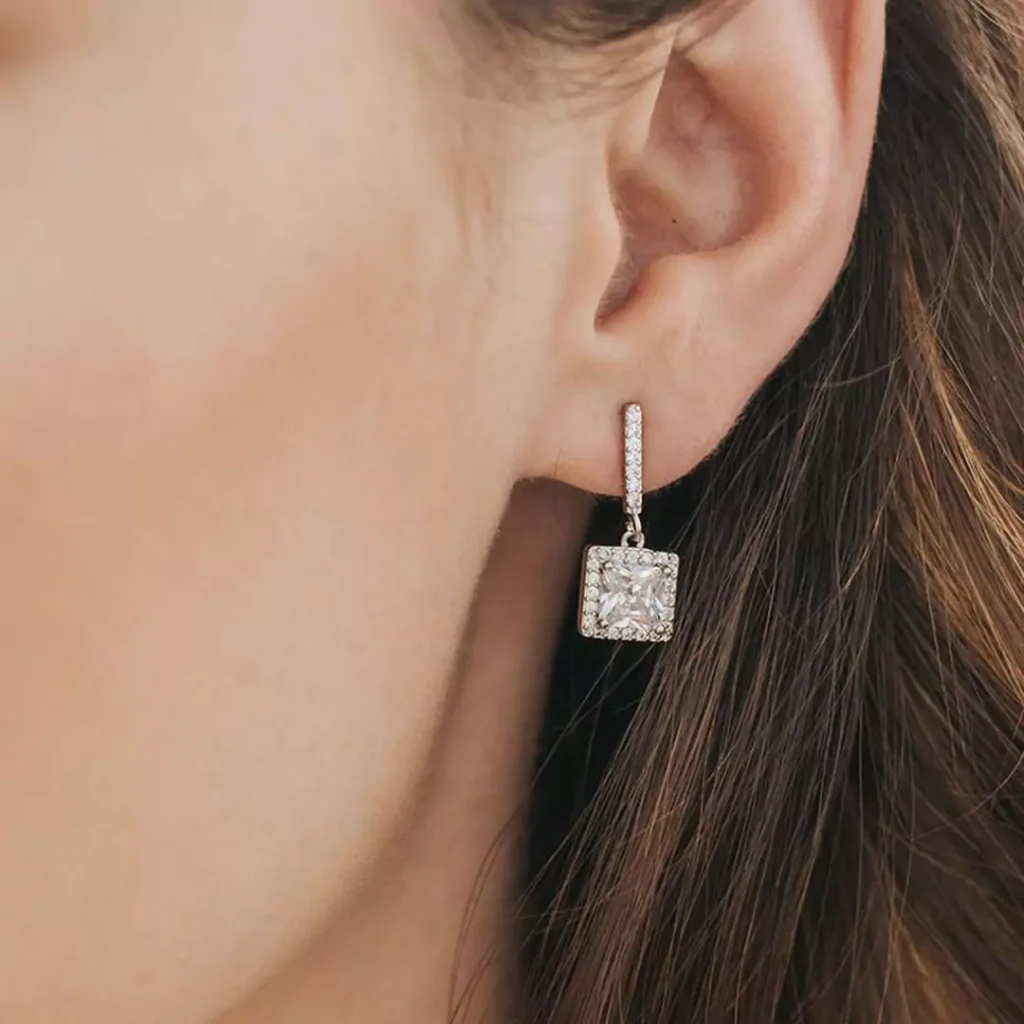 majestic square diamond stud earrings