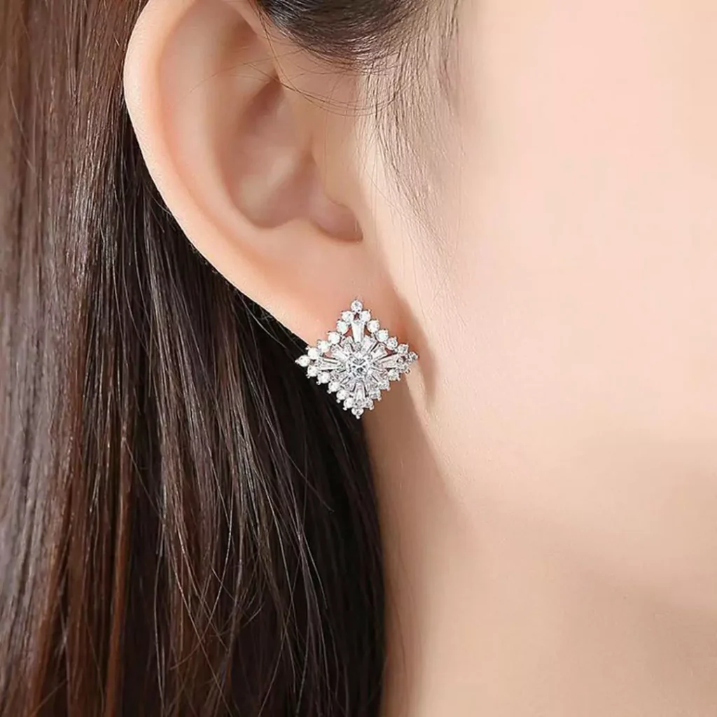 luxurious square diamond stud earrings