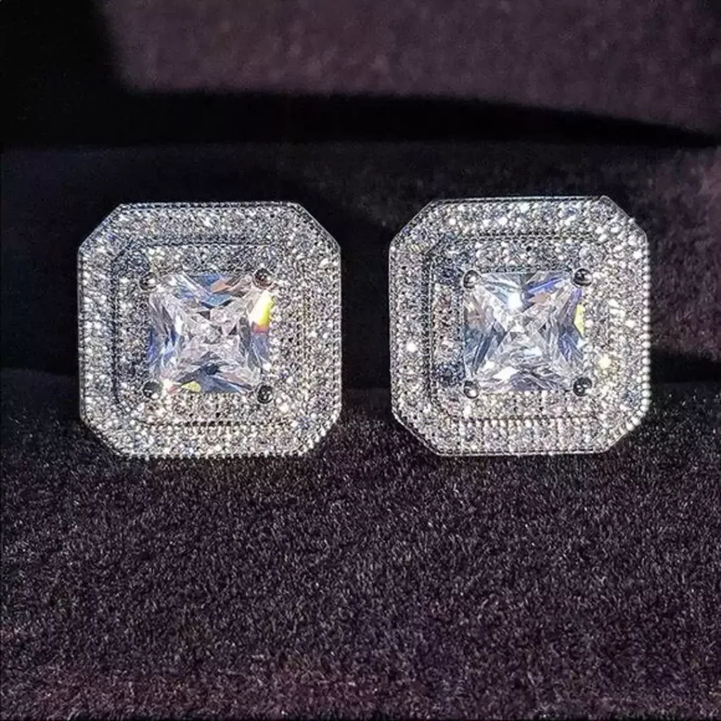 exquisite square diamond stud earrings