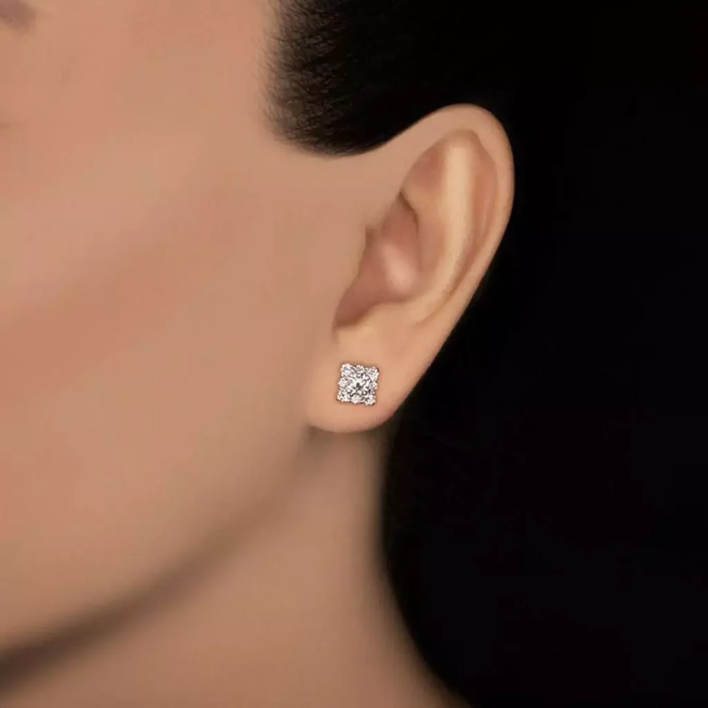 opulent square diamond stud earrings