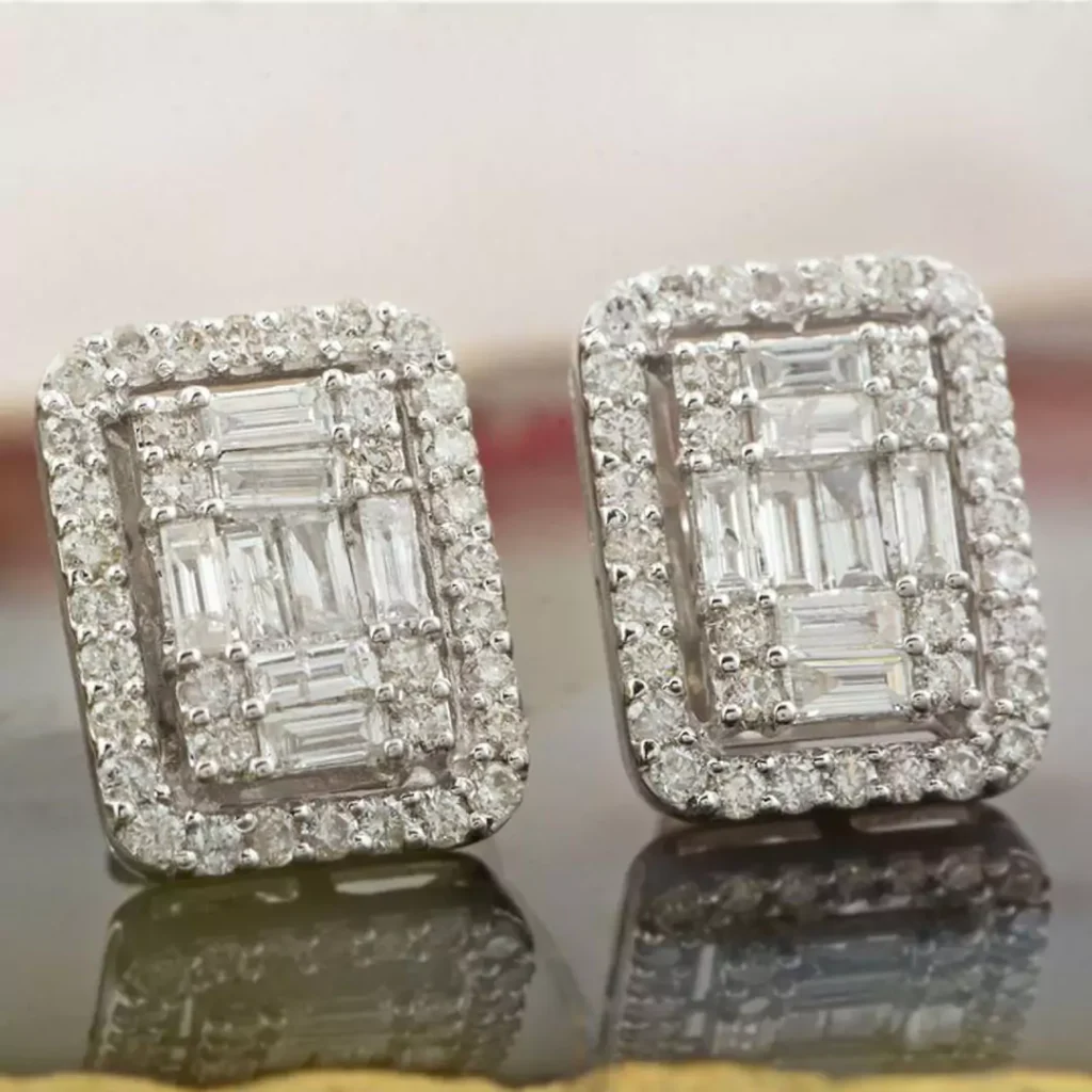 glamorous square diamond stud earrings