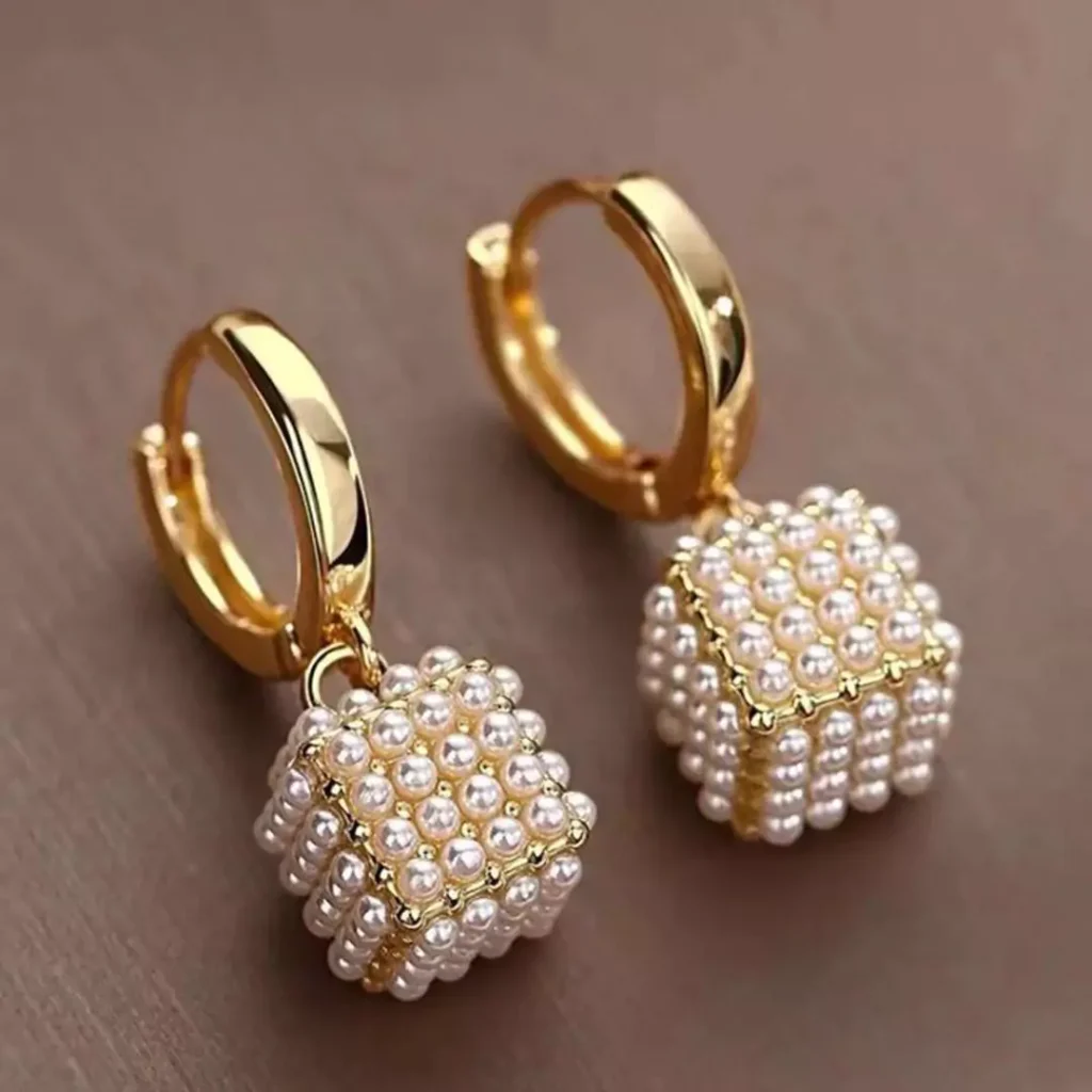 precious square drop gold earrings