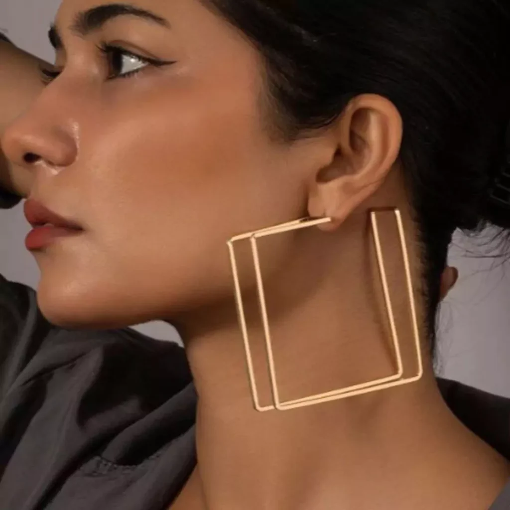 big square drop gold earrings