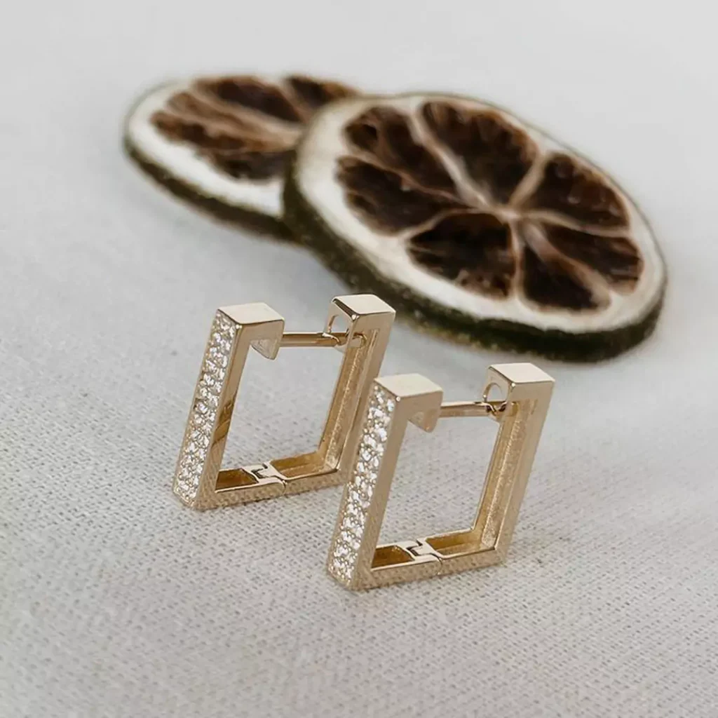 elegant square drop gold earrings