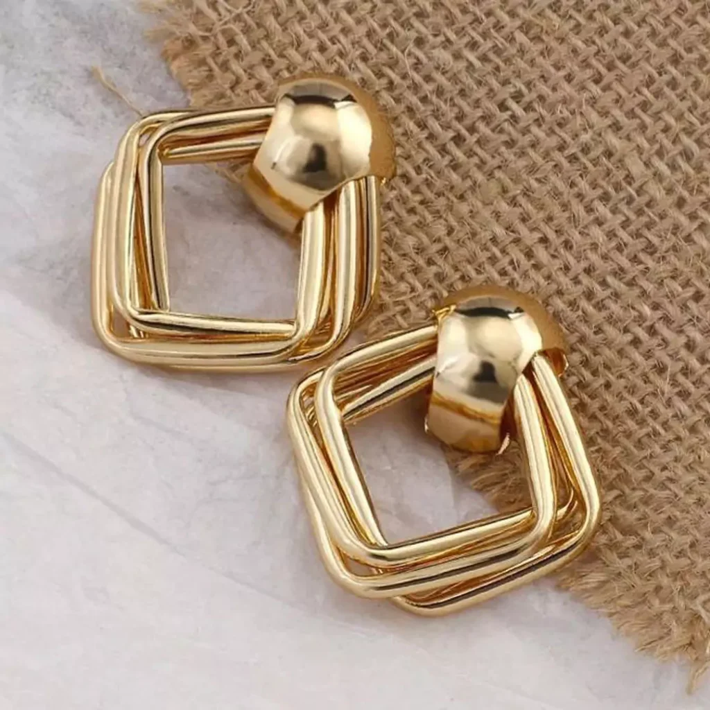 exquisite square drop gold earrings