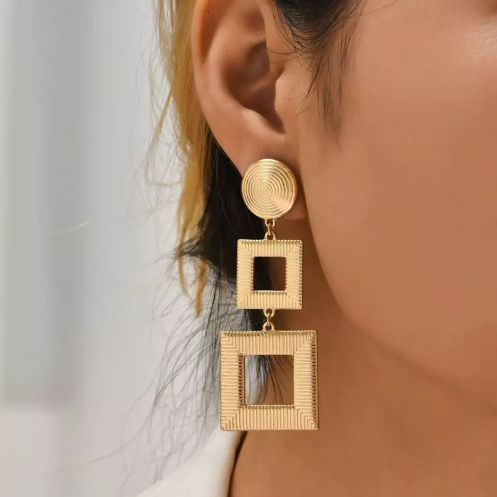 opulent square drop gold earrings