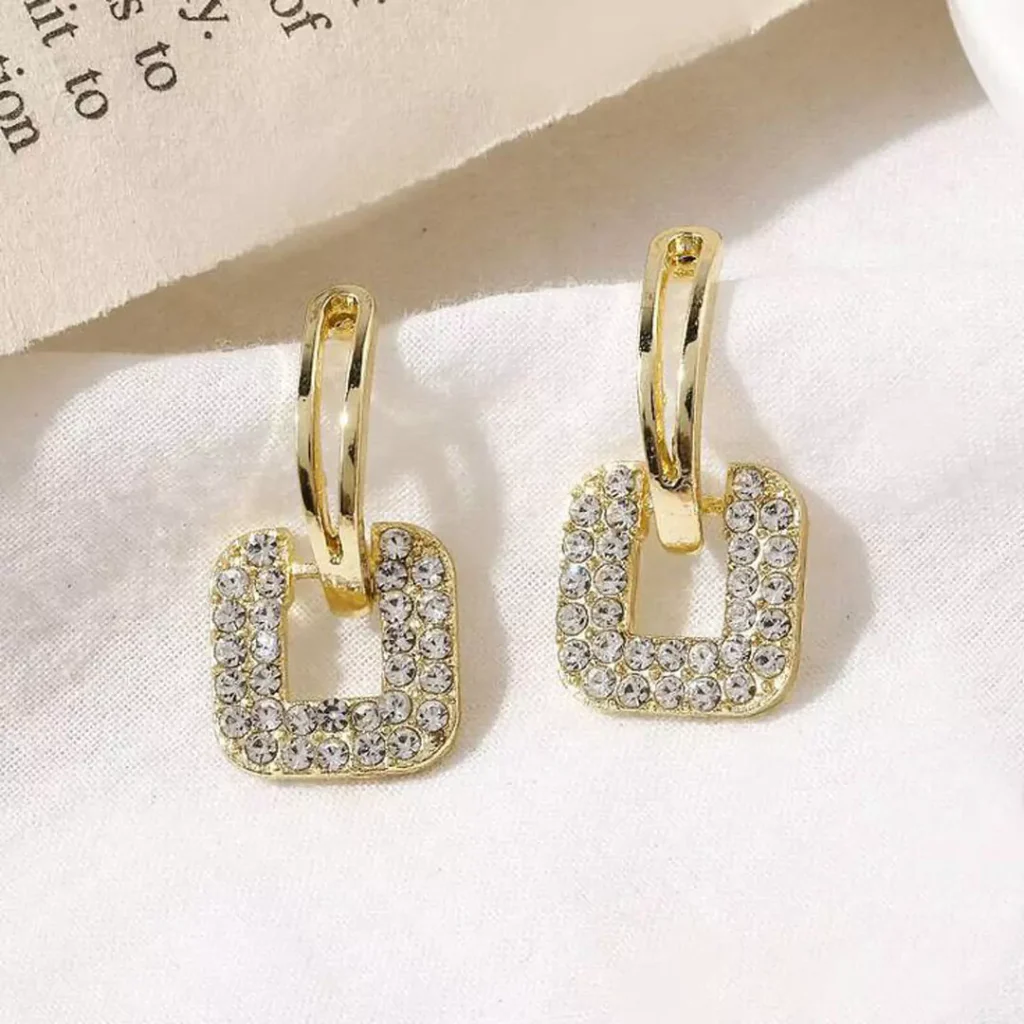 stunning square drop gold earrings