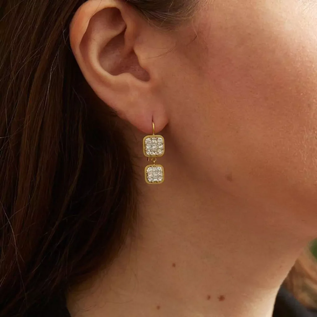 delicate square drop gold earrings