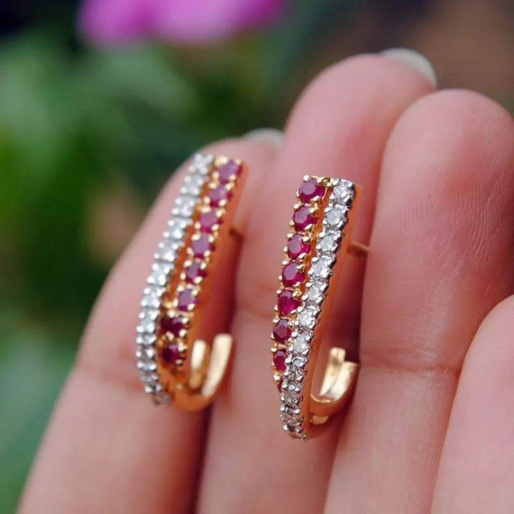 delicate Ruby gold earrings