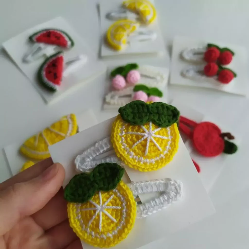 Attractive and special Knitted hair clips with fruit designs