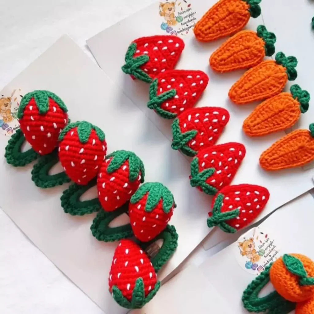 Enchanting Knitted hair clips with fruit designs