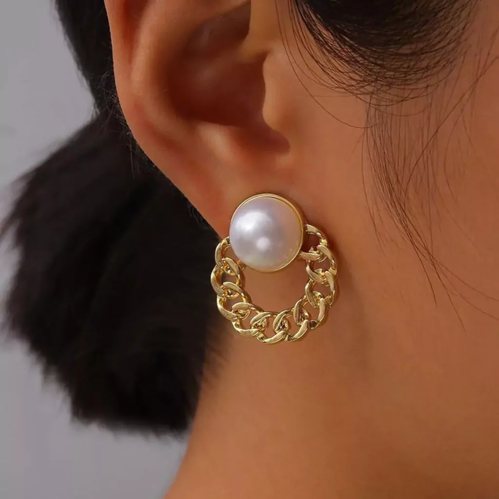 elegant pearl gold stud earrings