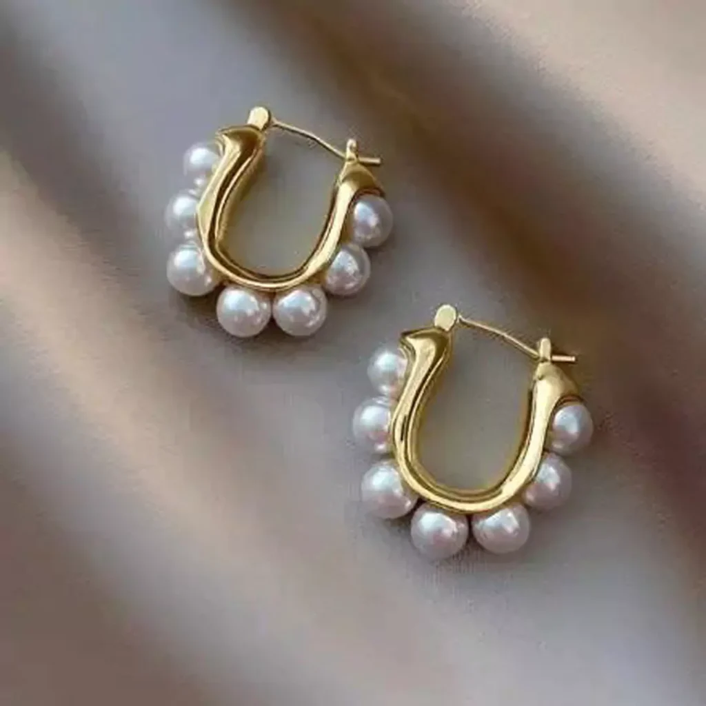 ornate pearl gold stud earrings